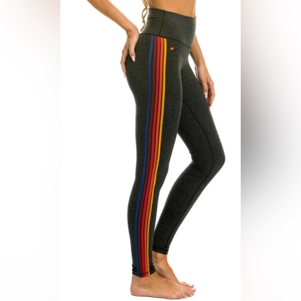 Aviator Nation Charcoal 5 Stripes Leggings Size XL NWT